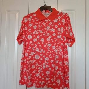 NWOT Woman Within Coral/White Floral Polo Tunic, Size 1X, Short Sleeve